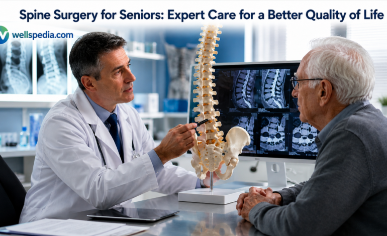 Spine Surgery After 80 consultation between an elderly patient and a spine surgeon